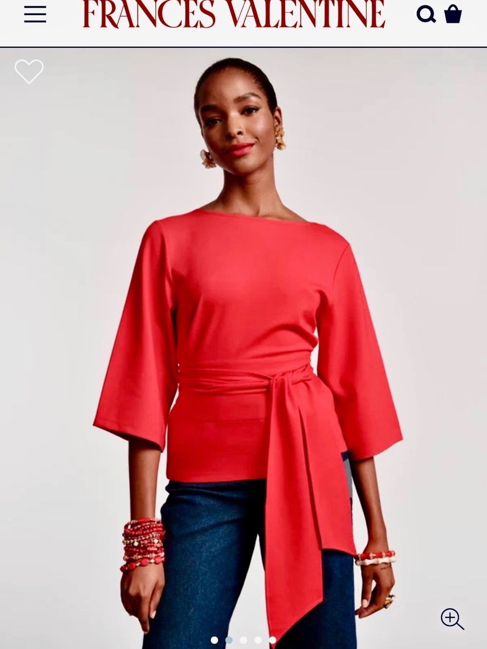 NWT Frances Valentine Whitney Wrap Top Red Belted Trumpet Sleeve Blouse XL